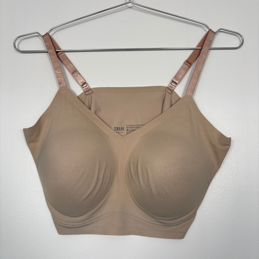 True & Co Women Bralette XL Beige Full Cup Adjustable Straps Seamless 16872